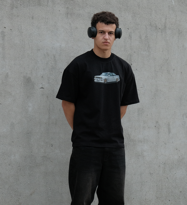 Frost Clothing BMW E30 Graphic T-Shirt Jet Black | 305GSM Heavyweight Boxy Fit | UK Streetwear
