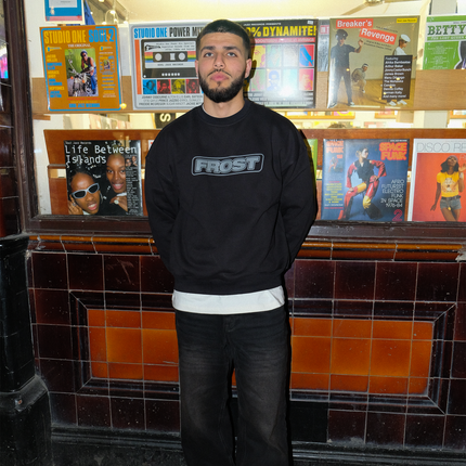 Frost Clothing Box Logo Sweatshirt Jet Black | 520GSM Ultra Heavyweight Boxy Oversized Fit | Screen Printed UK Streetwear