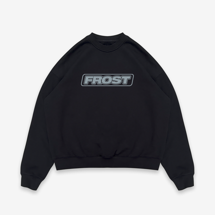 Frost Clothing Box Logo Sweatshirt Jet Black | 520GSM Ultra Heavyweight Boxy Oversized Fit | Screen Printed UK Streetwear