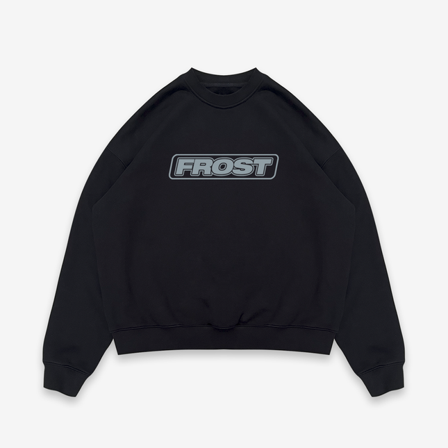 Frost Clothing Box Logo Sweatshirt Jet Black | 520GSM Ultra Heavyweight Boxy Oversized Fit | Screen Printed UK Streetwear
