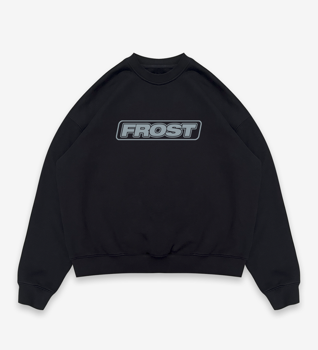 Frost Clothing Box Logo Sweatshirt Jet Black | 520GSM Ultra Heavyweight Boxy Oversized Fit | Screen Printed UK Streetwear