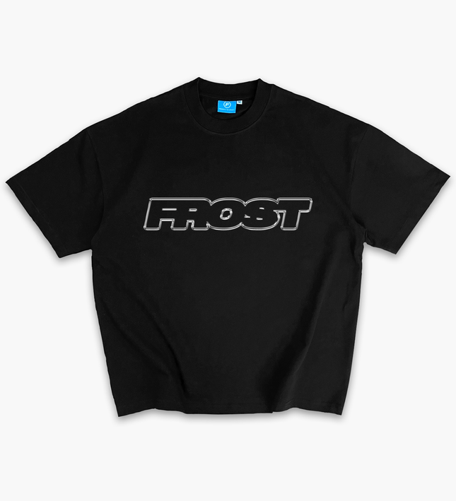 Frost Clothing Chrome Logo T-Shirt Jet Black | 305GSM Heavyweight Boxy Fit | Metallic Graphic UK Streetwear