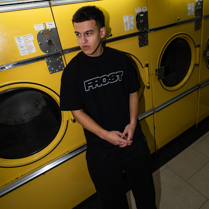 Frost Clothing Chrome Logo T-Shirt Jet Black | 305GSM Heavyweight Boxy Fit | Metallic Graphic UK Streetwear