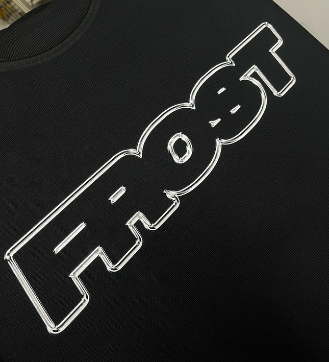 Frost Clothing Chrome Logo T-Shirt Jet Black | 305GSM Heavyweight Boxy Fit | Metallic Graphic UK Streetwear