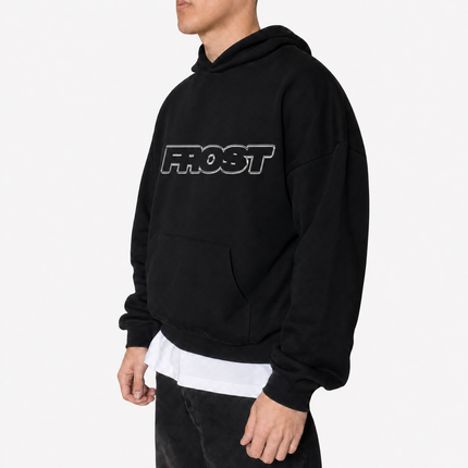 Frost Clothing Chrome Logo T-Shirt Jet Black | 305GSM Heavyweight Boxy Fit | Metallic Graphic UK Streetwear