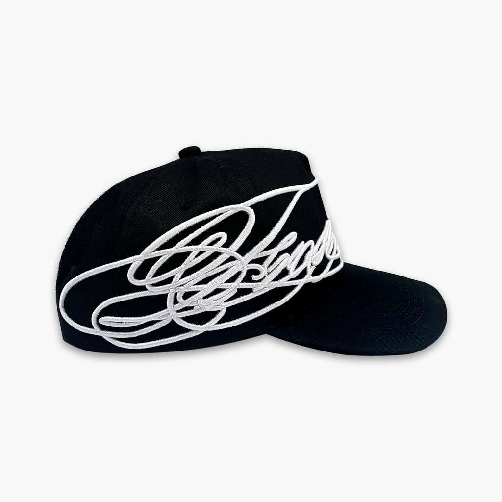 Frost Clothing Cursive Cap Jet Black | 3D Wrap Around Embroidery One Size | Streetwear Cap UK