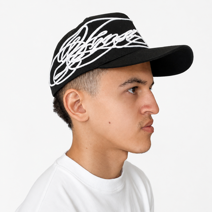 Frost Clothing Cursive Cap Jet Black | 3D Wrap Around Embroidery One Size | Streetwear Cap UK