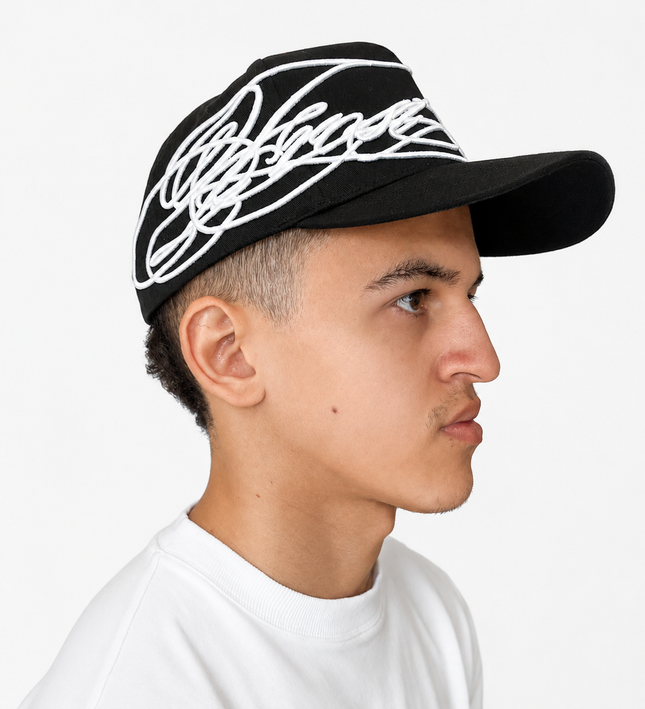 Frost Clothing Cursive Cap Jet Black | 3D Wrap Around Embroidery One Size | Streetwear Cap UK
