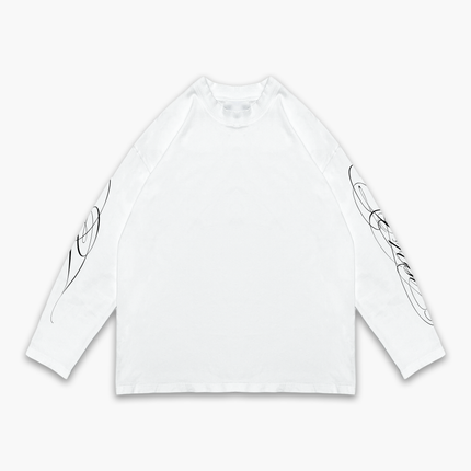 Frost Clothing Cursive Long Sleeve T-Shirt Chalk White | 240GSM Boxy Oversized Fit Sleeve Print | UK Streetwear
