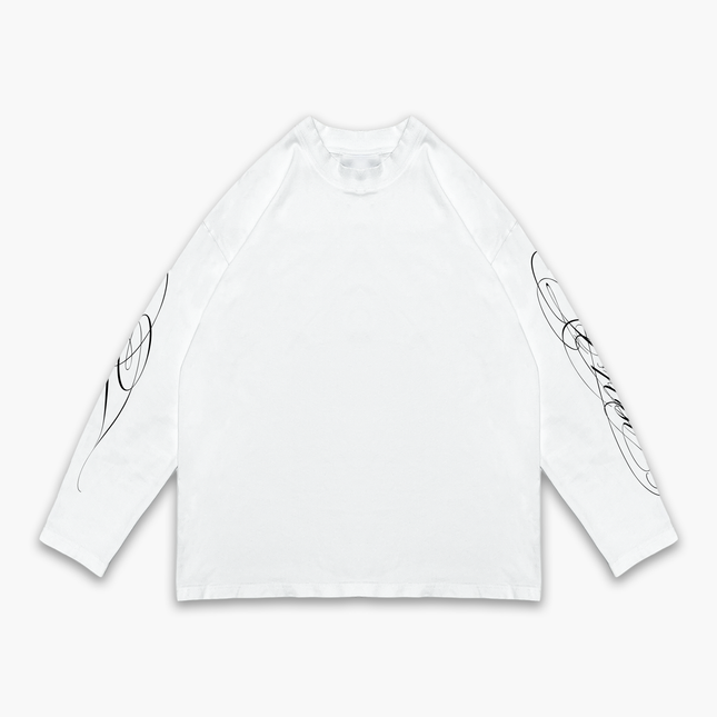Frost Clothing Cursive Long Sleeve T-Shirt Chalk White | 240GSM Boxy Oversized Fit Sleeve Print | UK Streetwear