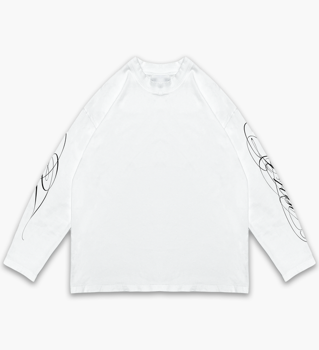 Frost Clothing Cursive Long Sleeve T-Shirt Chalk White | 240GSM Boxy Oversized Fit Sleeve Print | UK Streetwear