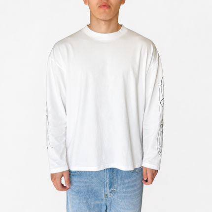 Frost Clothing Cursive Long Sleeve T-Shirt Chalk White | 240GSM Boxy Oversized Fit Sleeve Print | UK Streetwear