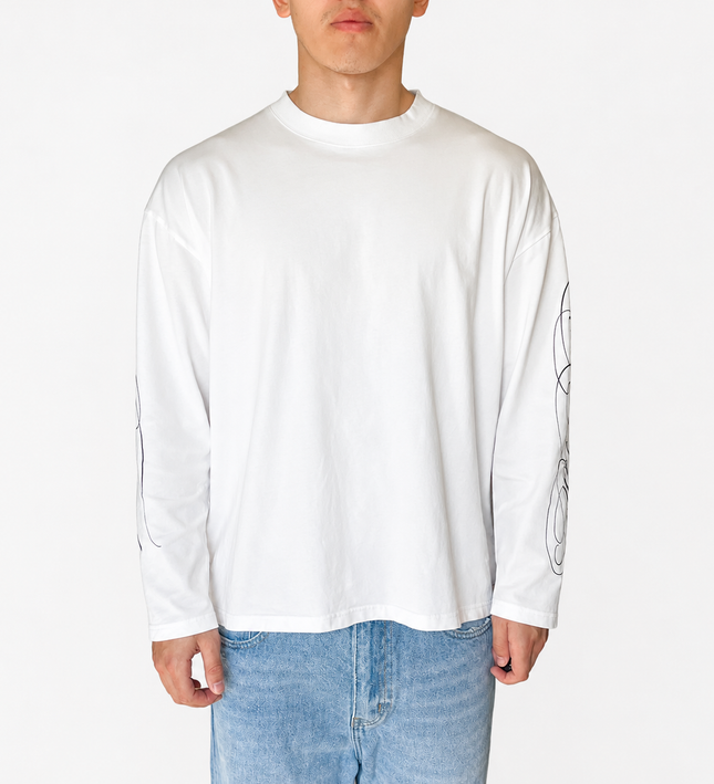 Frost Clothing Cursive Long Sleeve T-Shirt Chalk White | 240GSM Boxy Oversized Fit Sleeve Print | UK Streetwear