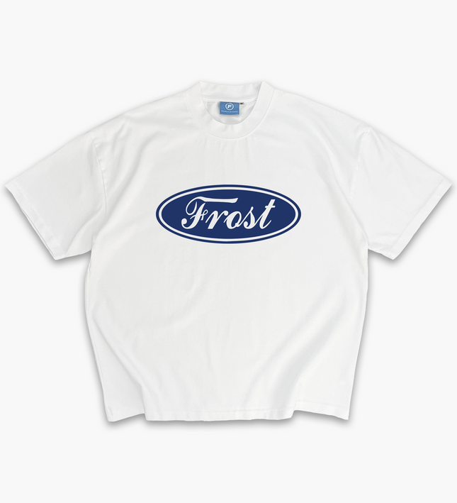  Frost Clothing Emblem Graphic T-Shirt Chalk White | Ford Logo Inspired 305GSM Heavyweight Boxy Fit | UK Streetwear