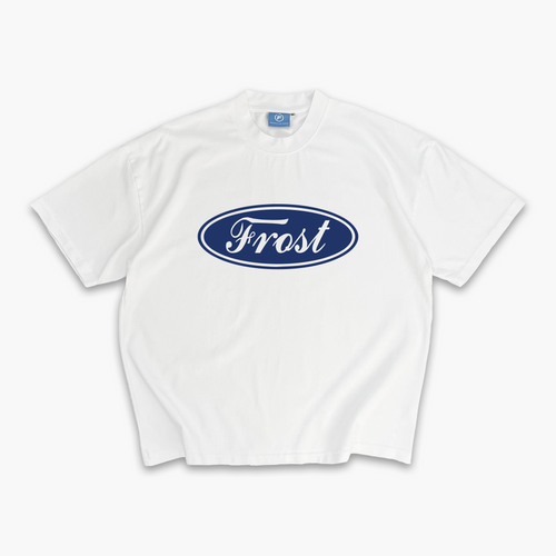  Frost Clothing Emblem Graphic T-Shirt Chalk White | Ford Logo Inspired 305GSM Heavyweight Boxy Fit | UK Streetwear