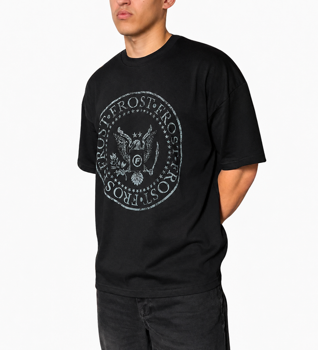 Frost Clothing Establishment Graphic T-Shirt Jet Black | Ramones Inspired 305GSM Heavyweight Boxy Fit | UK Streetwear