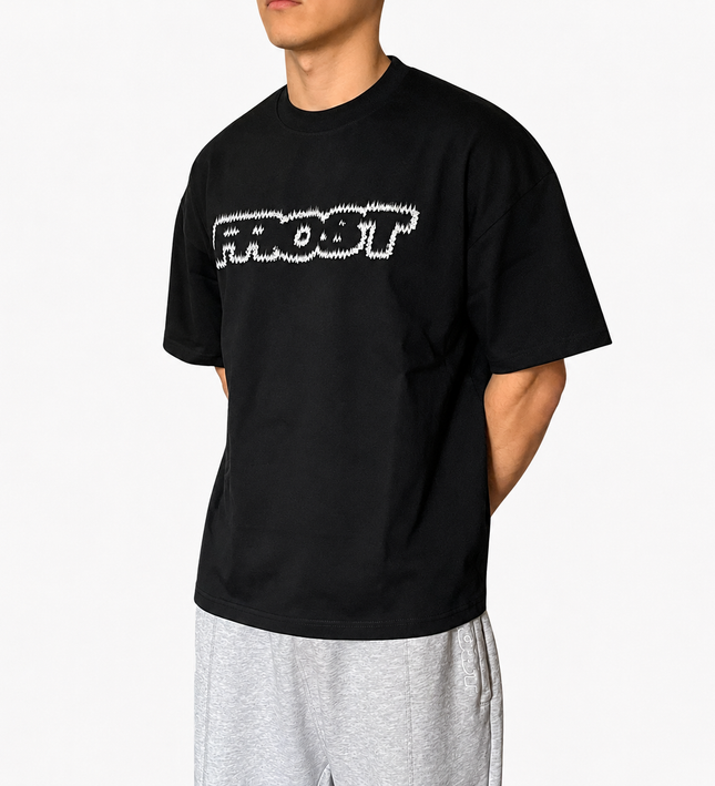 Frost Clothing Flame Logo Graphic T-Shirt Jet Black | 305GSM Heavyweight Boxy Fit | Fire Graphic UK Streetwear