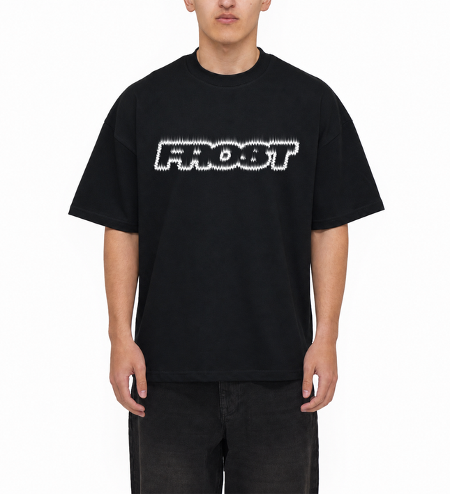 Frost Clothing Flame Logo Graphic T-Shirt Jet Black | 305GSM Heavyweight Boxy Fit | Fire Graphic UK Streetwear