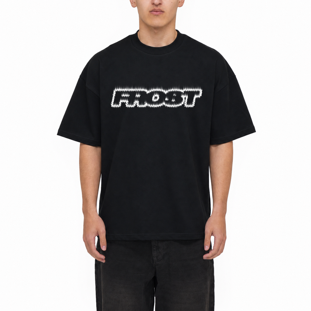 Frost Clothing Flame Logo Graphic T-Shirt Jet Black | 305GSM Heavyweight Boxy Fit | Fire Graphic UK Streetwear