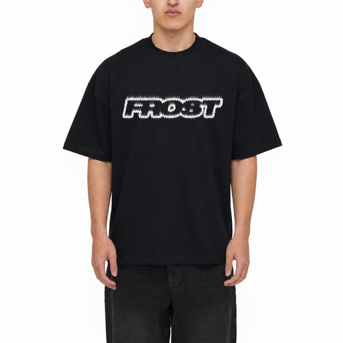 Frost Clothing Flame Logo Graphic T-Shirt Jet Black | 305GSM Heavyweight Boxy Fit | Fire Graphic UK Streetwear