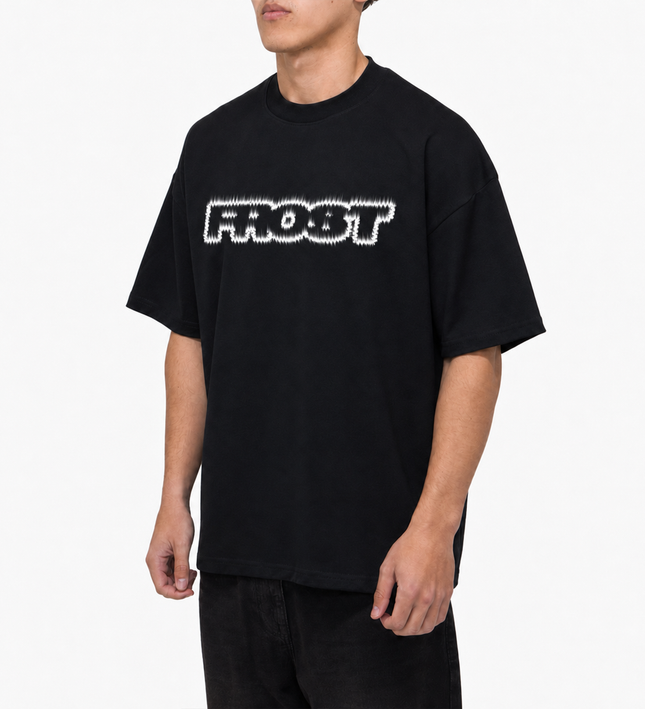 Frost Clothing Flame Logo Graphic T-Shirt Jet Black | 305GSM Heavyweight Boxy Fit | Fire Graphic UK Streetwear