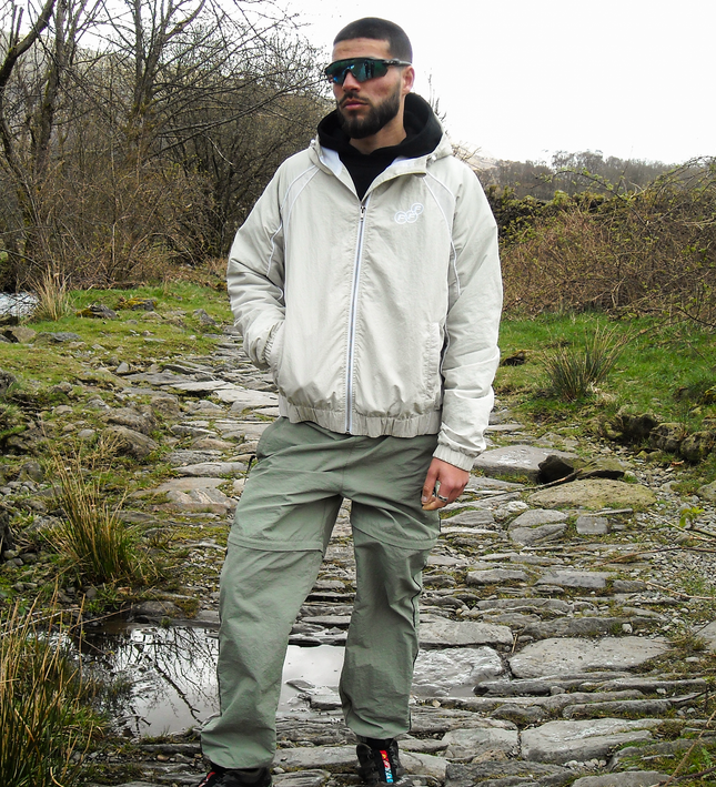 Frost Clothing Marty Windbreaker Washed Sand Bone | 130GSM Crinkle Nylon Boxy Cropped Fit | Shower Proof Streetwear UK