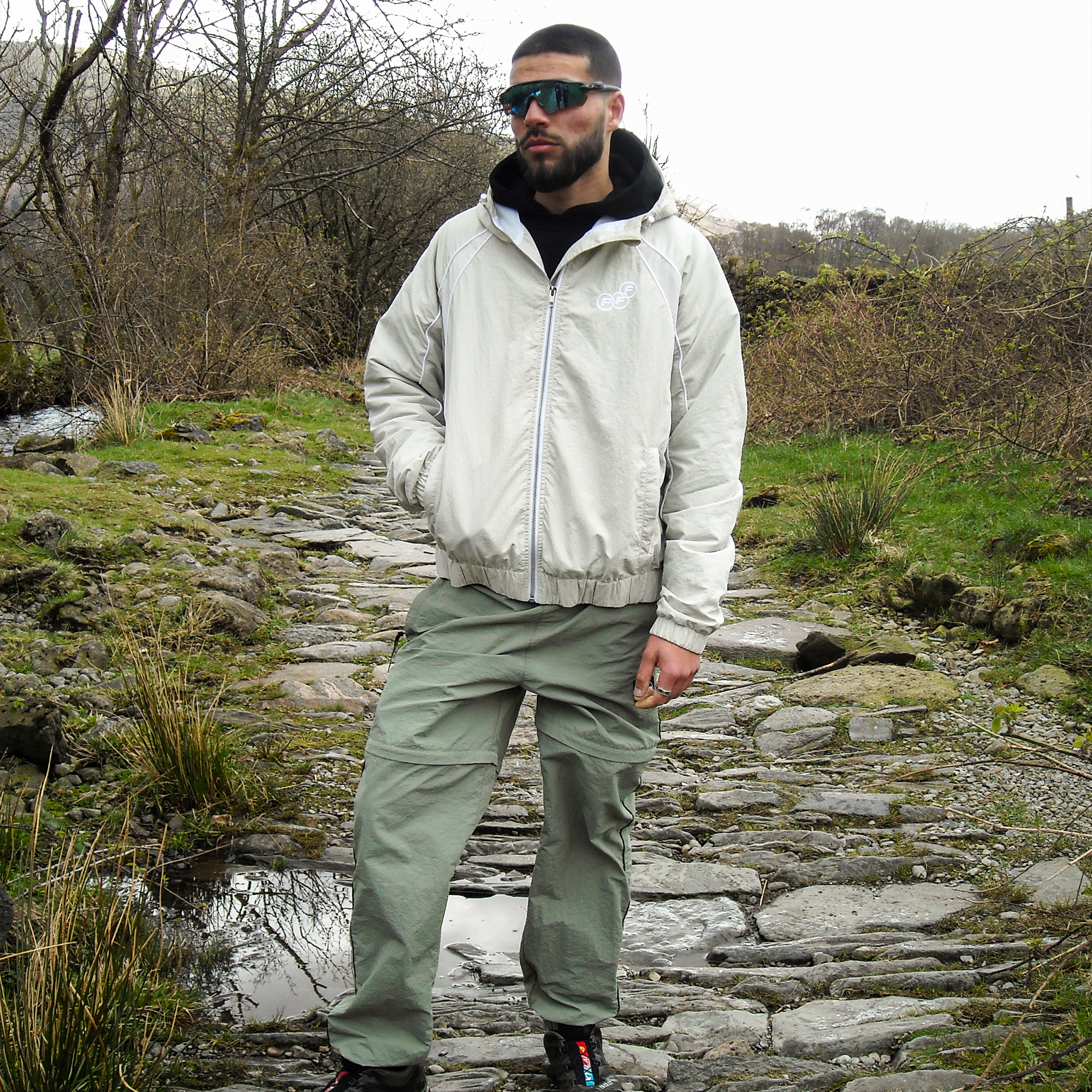 Frost Clothing Marty Windbreaker Washed Sand Bone | 130GSM Crinkle Nylon Boxy Cropped Fit | Shower Proof Streetwear UK
