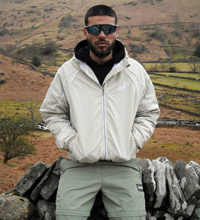 Frost Clothing Marty Windbreaker Washed Sand Bone | 130GSM Crinkle Nylon Boxy Cropped Fit | Shower Proof Streetwear UK