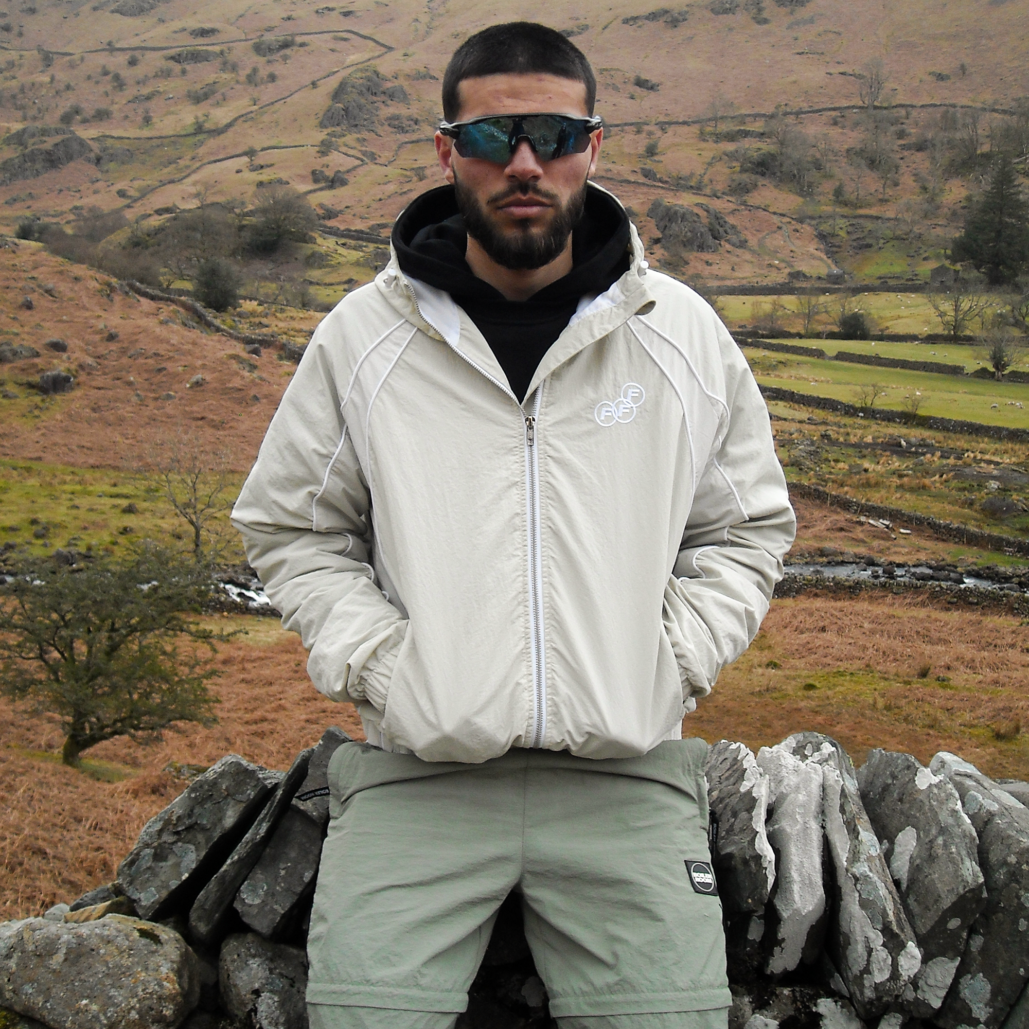 Frost Clothing Marty Windbreaker Washed Sand Bone | 130GSM Crinkle Nylon Boxy Cropped Fit | Shower Proof Streetwear UK