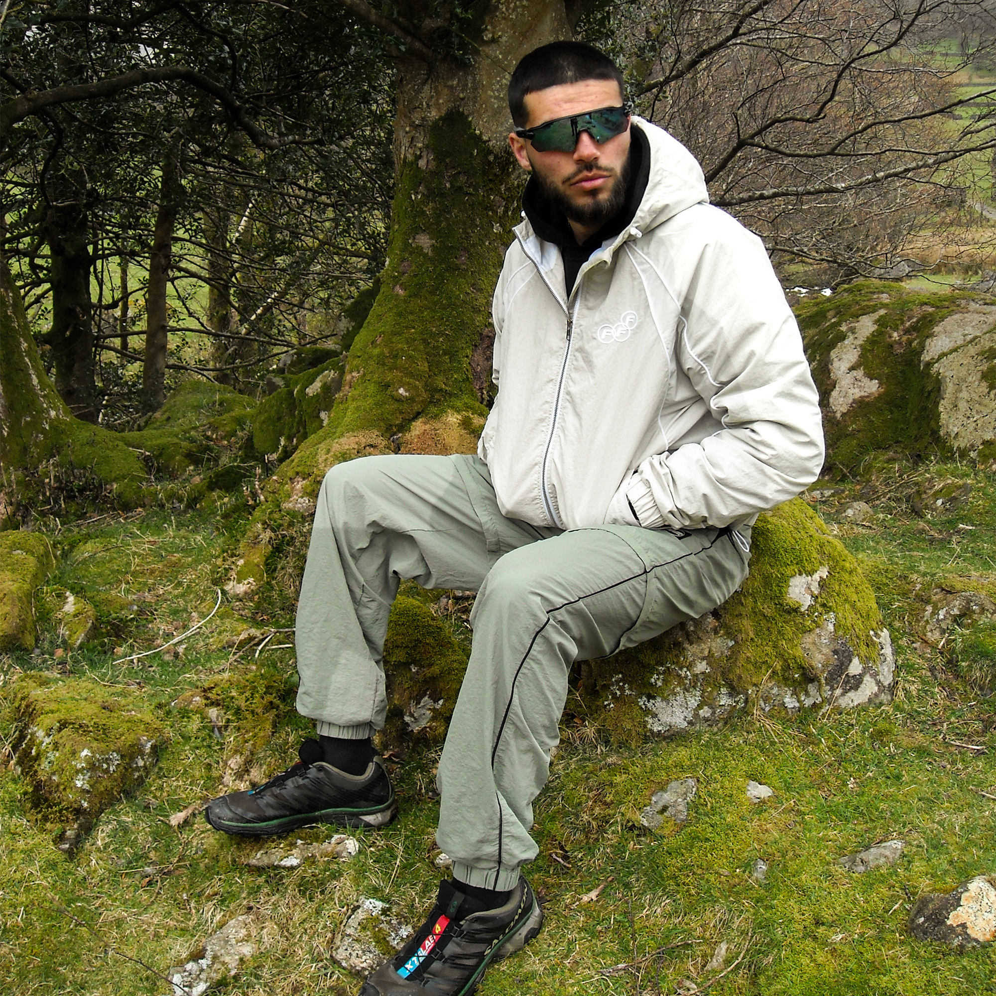 Frost Clothing Marty Windbreaker Washed Sand Bone | 130GSM Crinkle Nylon Boxy Cropped Fit | Shower Proof Streetwear UK