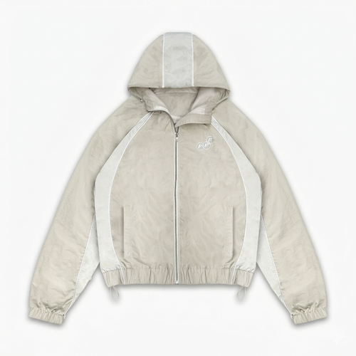 Frost Clothing Marty Windbreaker Washed Sand Bone | 130GSM Crinkle Nylon Boxy Cropped Fit | Shower Proof Streetwear UK