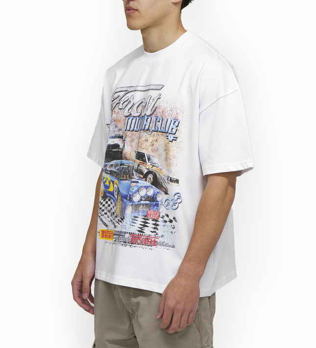 Frost Clothing Motor Club Rally Racing Graphic T-Shirt Chalk White | Subaru Impreza 305GSM Heavyweight Boxy Fit | UK Streetwear