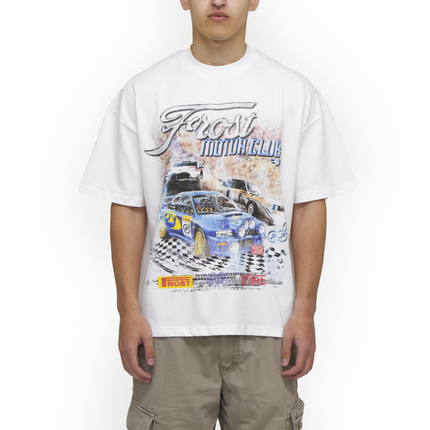Frost Clothing Motor Club Rally Racing Graphic T-Shirt Chalk White | Subaru Impreza 305GSM Heavyweight Boxy Fit | UK Streetwear