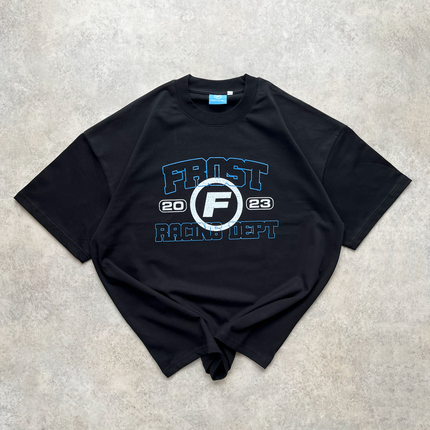 Frost Clothing Racing Department Graphic T-Shirt Jet Black | 305GSM Heavyweight Boxy Fit | Motorsport Streetwear UK