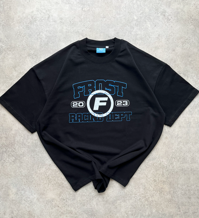 Frost Clothing Racing Department Graphic T-Shirt Jet Black | 305GSM Heavyweight Boxy Fit | Motorsport Streetwear UK