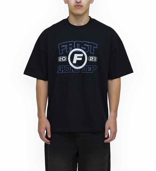 Frost Clothing Racing Department Graphic T-Shirt Jet Black | 305GSM Heavyweight Boxy Fit | Motorsport Streetwear UK