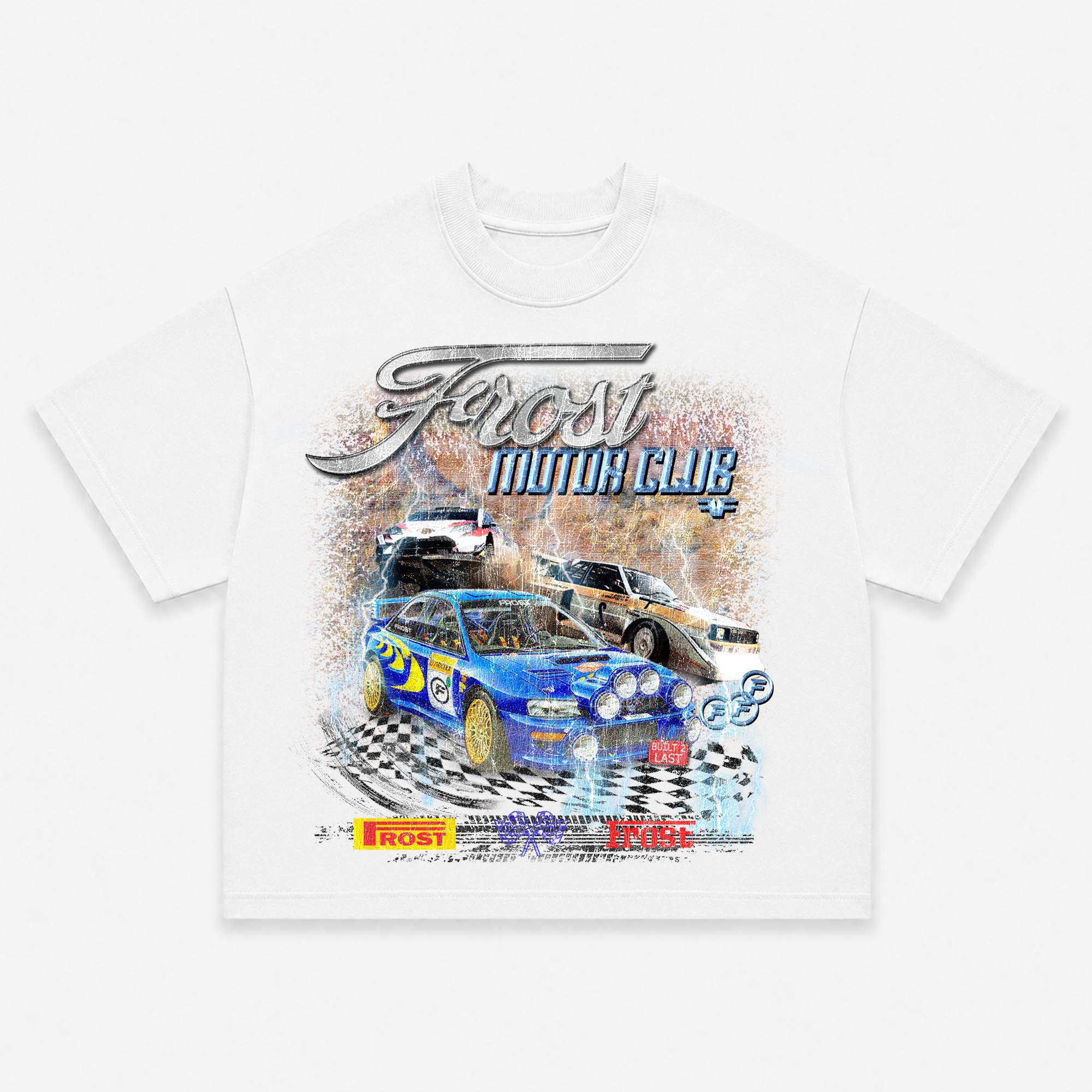 Frost Clothing Motor Club Rally Racing Graphic T-Shirt Chalk White | Subaru Impreza 305GSM Heavyweight Boxy Fit | UK Streetwear