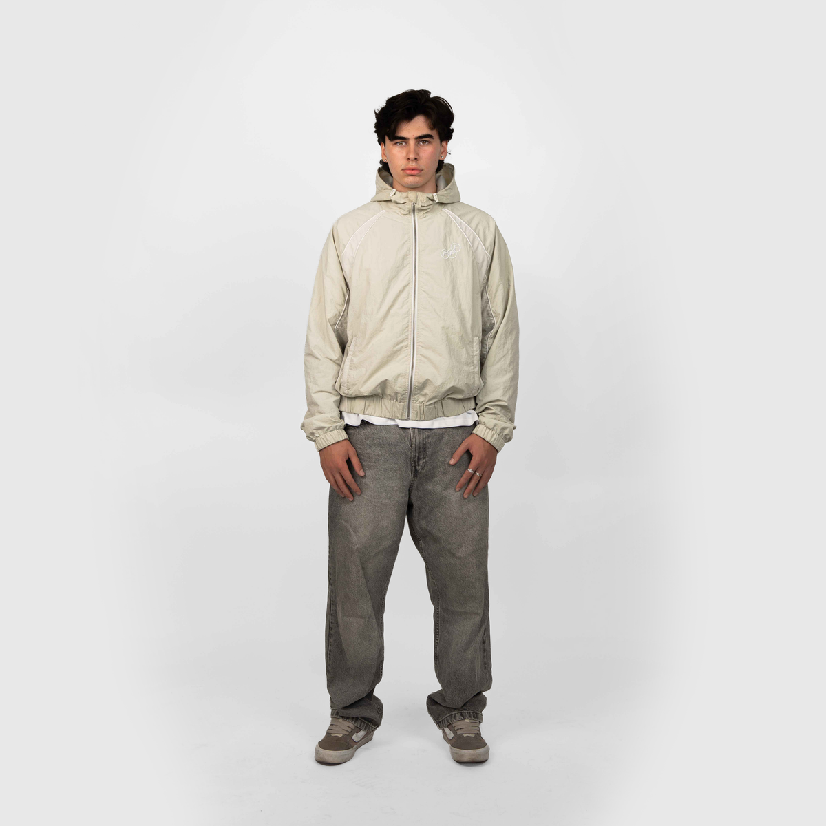 Frost Clothing Marty Windbreaker Washed Sand Bone | 130GSM Crinkle Nylon Boxy Cropped Fit | Shower Proof Streetwear UK