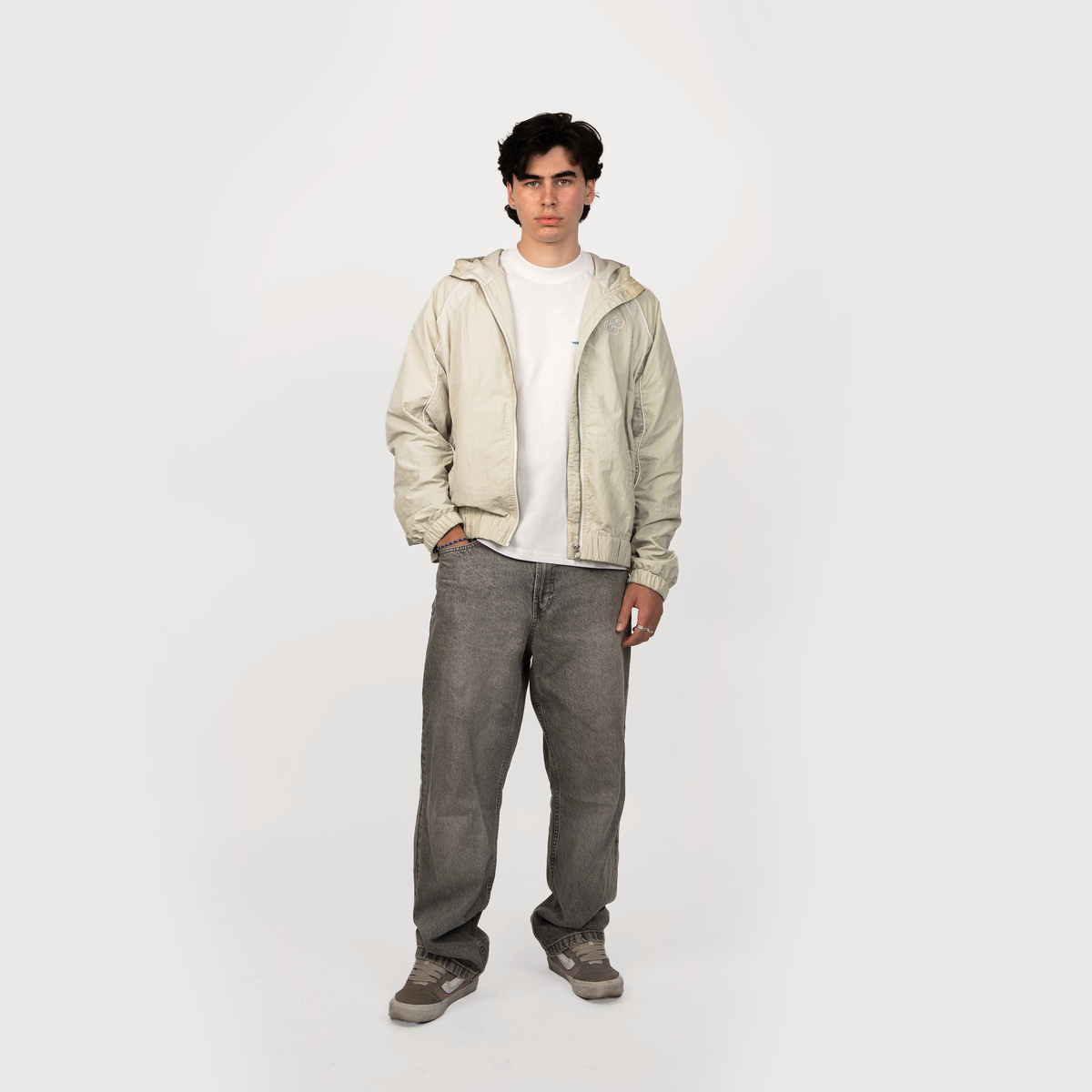 Frost Clothing Marty Windbreaker Washed Sand Bone | 130GSM Crinkle Nylon Boxy Cropped Fit | Shower Proof Streetwear UK