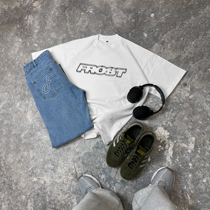 Frost Clothing Wire White Oversized Boxy Streetwear 300GSM Graphic T-Shirt 