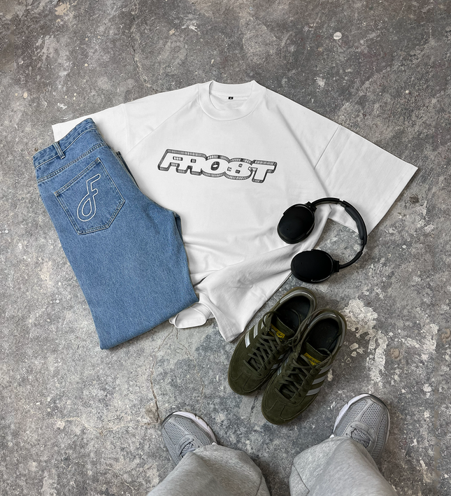 Frost Clothing Wire White Oversized Boxy Streetwear 300GSM Graphic T-Shirt 