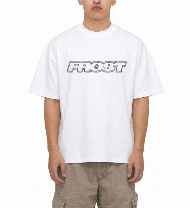 Frost Clothing Wire Graphic T-Shirt Chalk White | Blueprint Inspired 305GSM Heavyweight Boxy Fit | UK Streetwear
