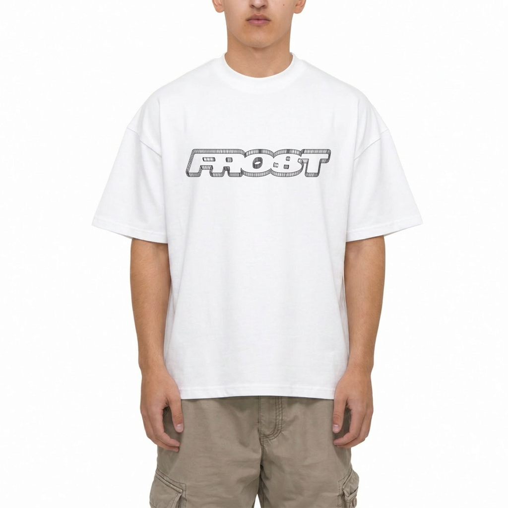 Frost Clothing Wire Graphic T-Shirt Chalk White | Blueprint Inspired 305GSM Heavyweight Boxy Fit | UK Streetwear